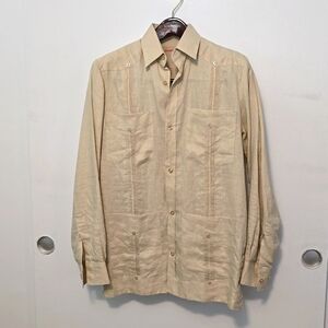 Tan linen Guyabera long sleeve shirt